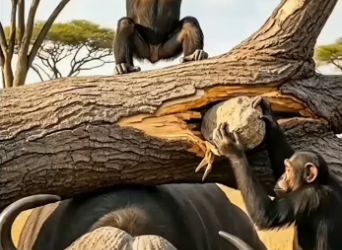 D0304009 Chimpanzees Save Buffalo Emotional Wildlife Re