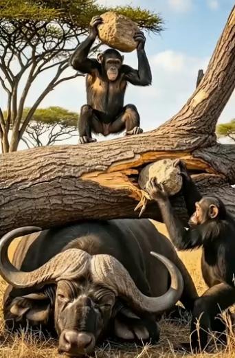 D0304009 Chimpanzees Save Buffalo Emotional Wildlife Re