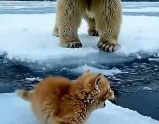 D0304011 Mother Cat Fights to Save Her Kittens An Old Man